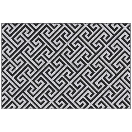 121 x 182 cm (4x6ft) Outdoor Rug Reversible Mat Plastic Straw Rug Portable RV Camping Mat for Garden Deck Picnic Indoor, Black & White