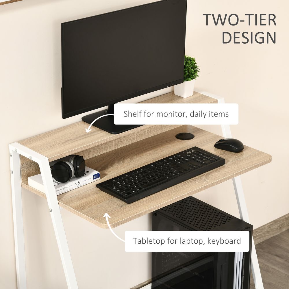 PC Desk with Storage Shelf - White/Oak Finish