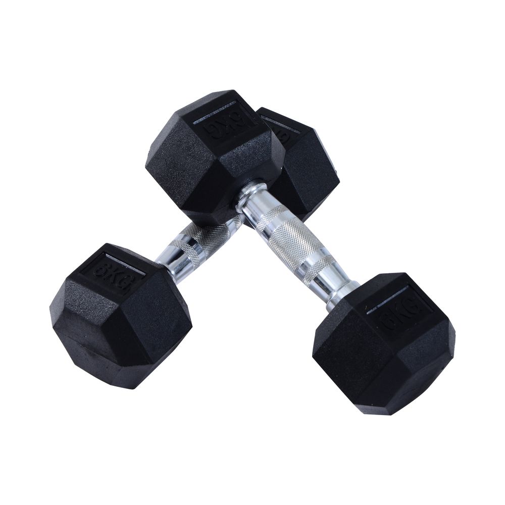 Rubber Dumbbell Sports Hex Weights Sets Home Gym Fitness Hexagonal Dumbbells Kit Weight Lifting Exercise (2 x 6kg)