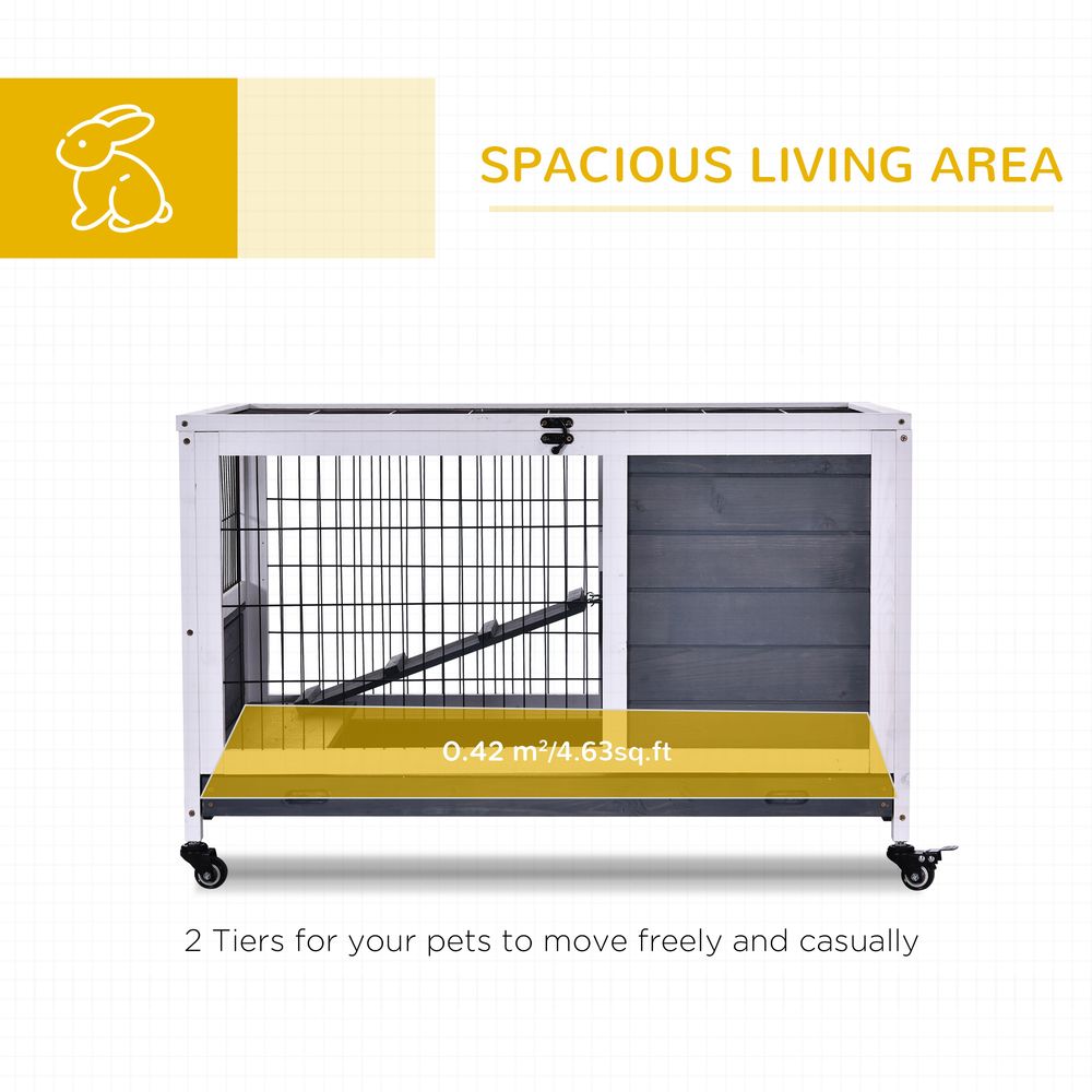 Wooden Rabbit Hutch Guinea House Bunny Small Animal Cage Openable Roof Portable Indoor Enclosed Run 90 x 53 x 59 cm White