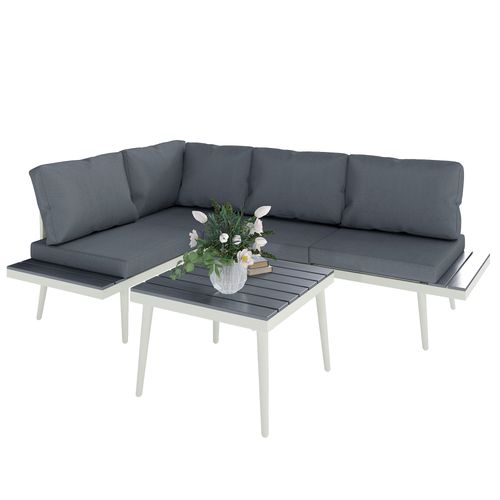 3 Piece Garden Furniture Set with 5-Level Adjustable Lounger, Grey