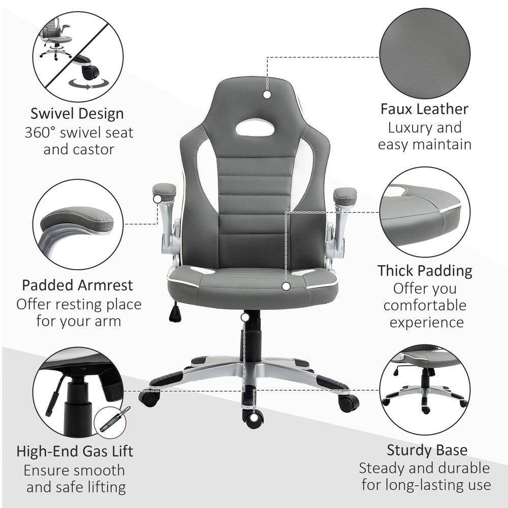 Adjustable Racing Gaming Chair with Armrests - Grey