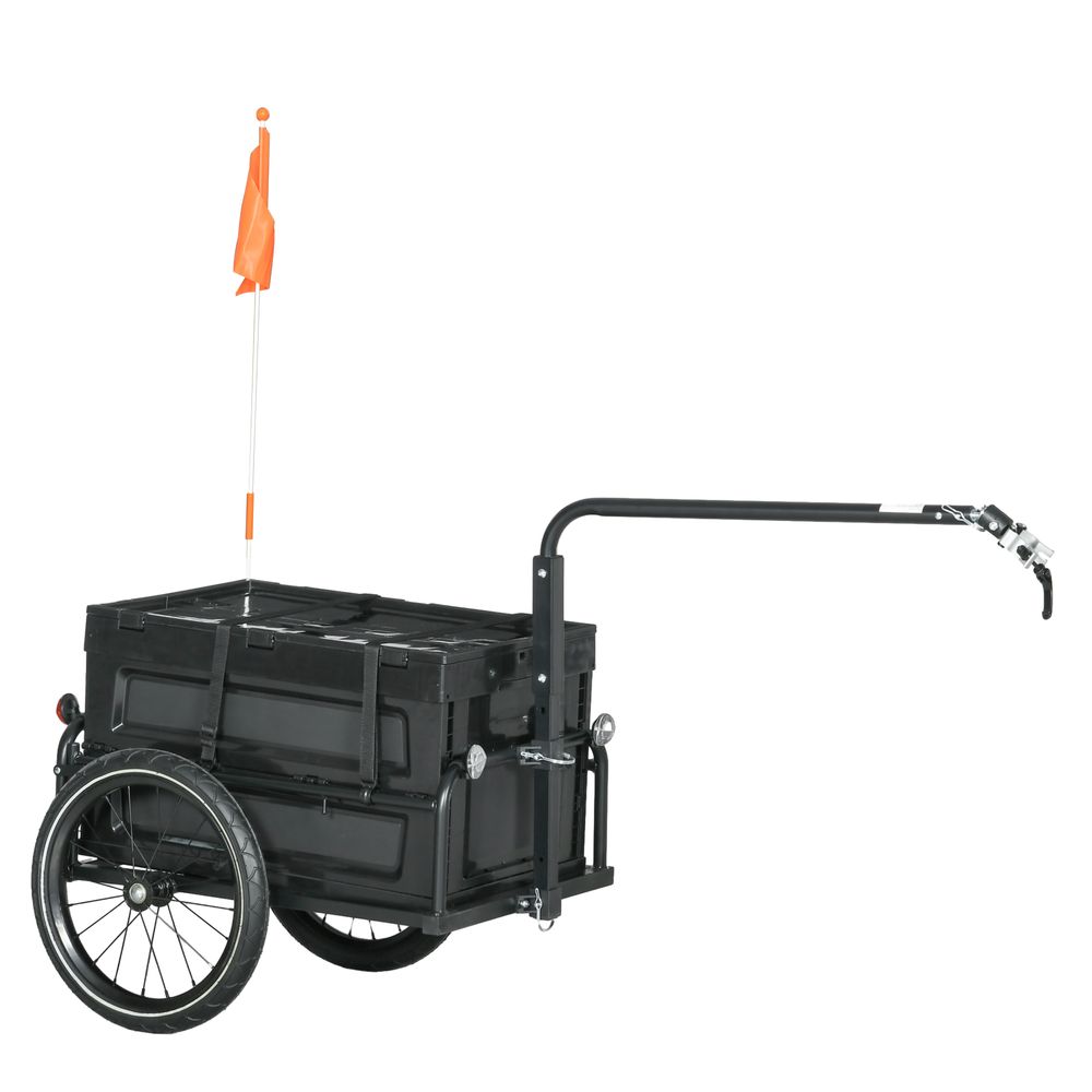 Bike Trailer w/ Foldable Storage & Pneumatic Tyres - Black