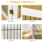 Freestanding Pet Gate, 6 Panel Foldable Playpen, Wooden Dog Gate with 2 Support Feet, for Stairs, Doorway - White