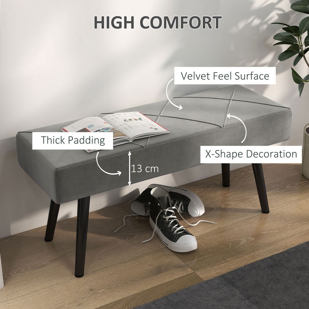End of Bed Bench, Upholstered Hallway Bedroom with Steel Legs, Grey