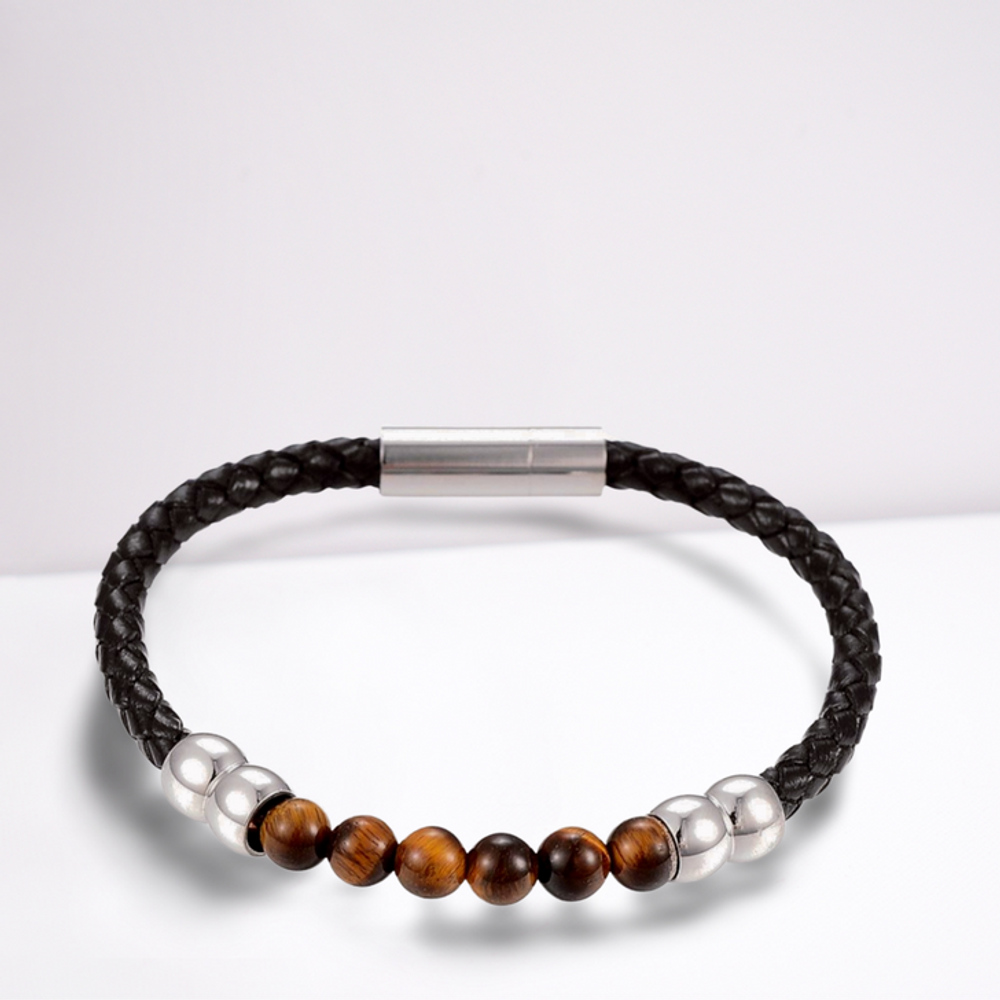 Men's Tigers Eye Leather Bracelet, Trendy Design, Gift Box Included