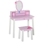 Kids Dressing Table Set w/ Storage & Mirror - Pink