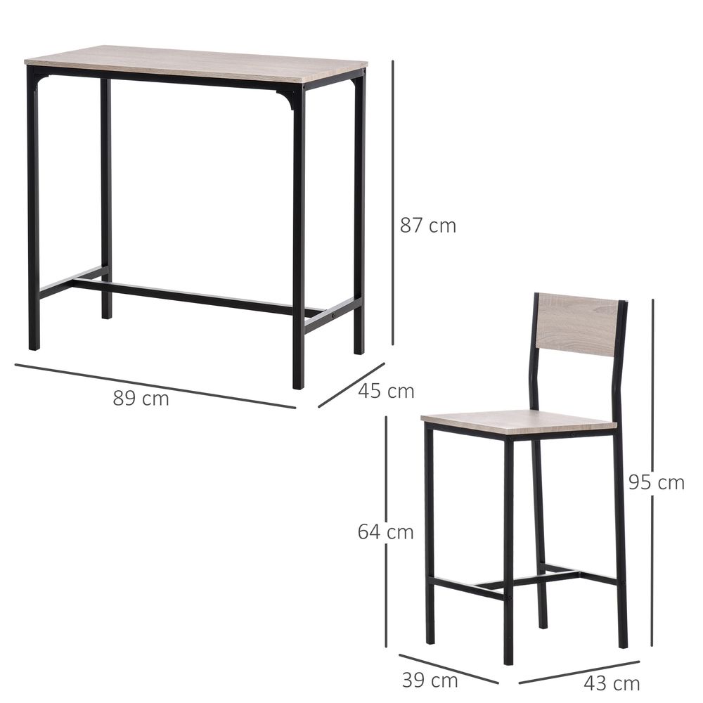 Metal Frame MDF Top Table & Bar Stool Set - Sleek Black Design
