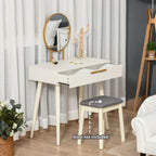 Elegant White Dressing Table with Round Mirror & 2 Drawers - Makeup Vanity Desk