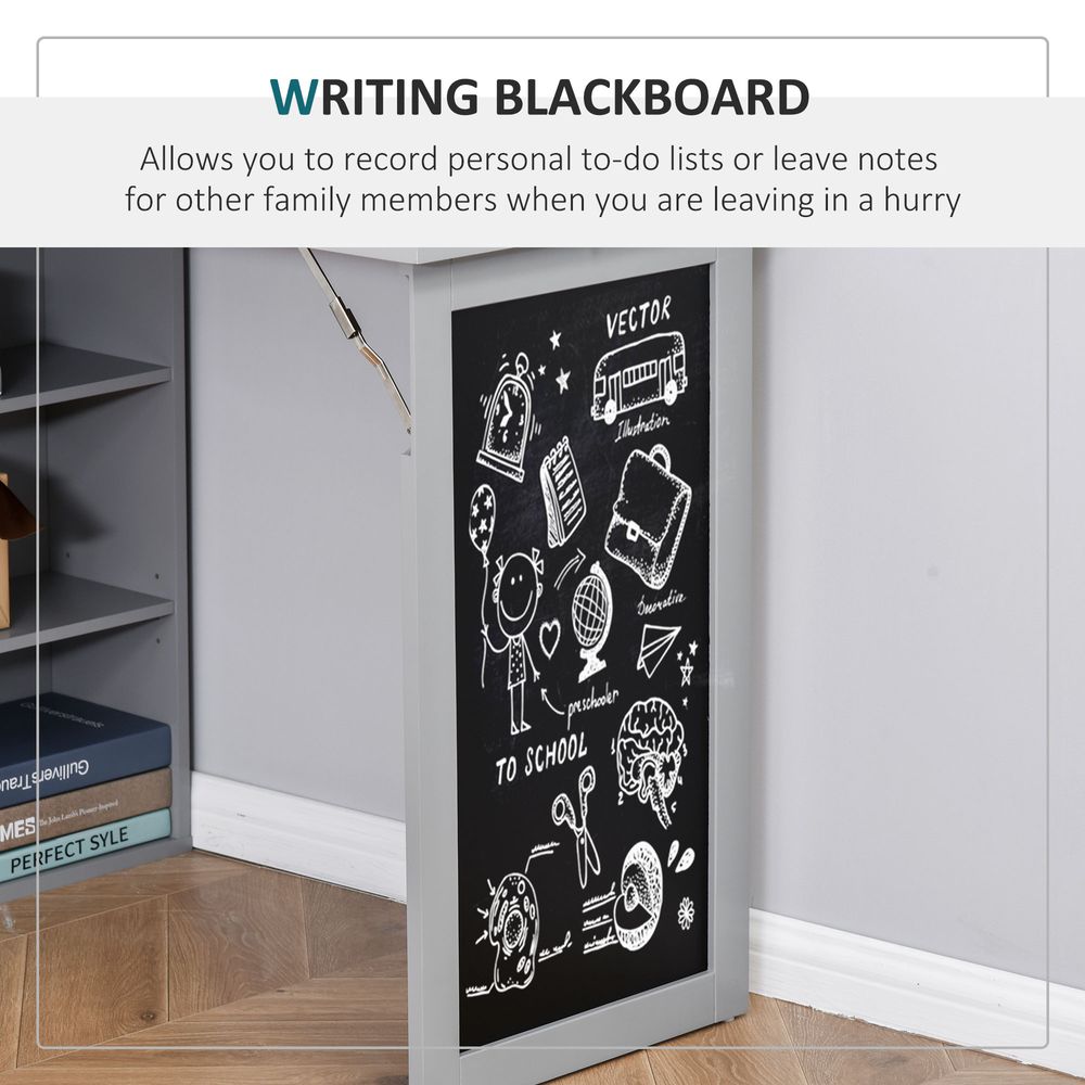 Fold-out Convertible Writing Desk Wall Mount Cabinet with Blackboard and Side Shelf Multi-Function Home Office Workstation, Grey 98 x 51 cm