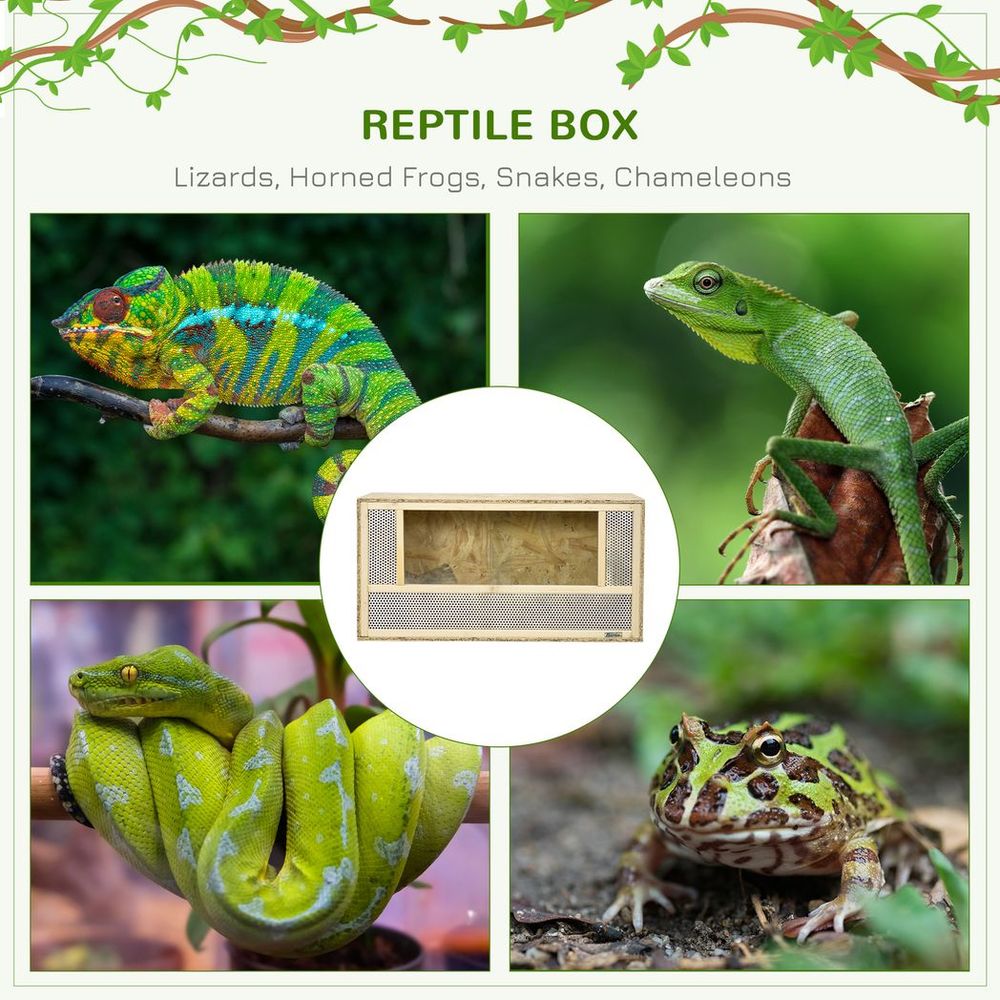 80cm Reptile Terrarium Vivarium w/ Glass Sliding Doors, Breathable Mesh