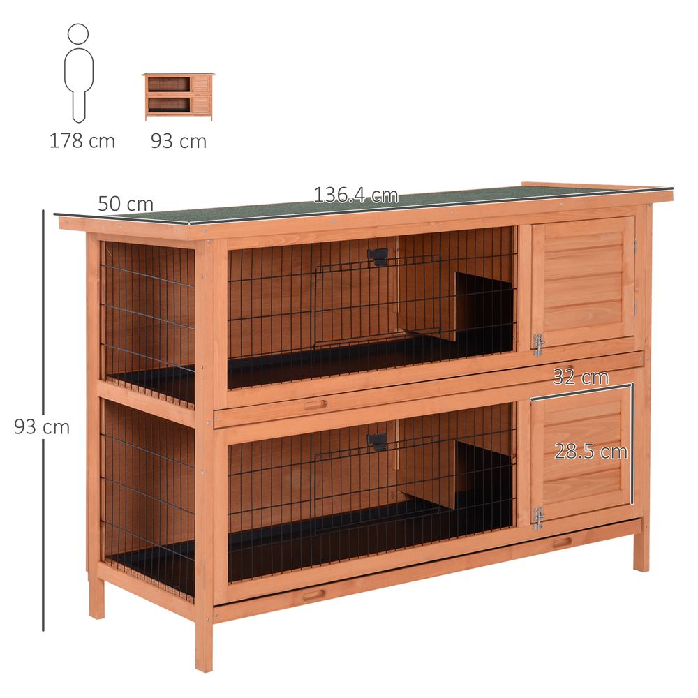 Rabbit Hutch Outdoor Guinea Hutch Bunny Cage with No-Leak Trays, Divider, 136 x 50 x 93cm, Orange