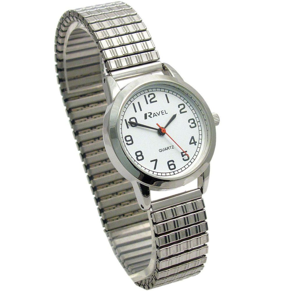 Ladies Bold Number White Dial Expander Bracelet Watch