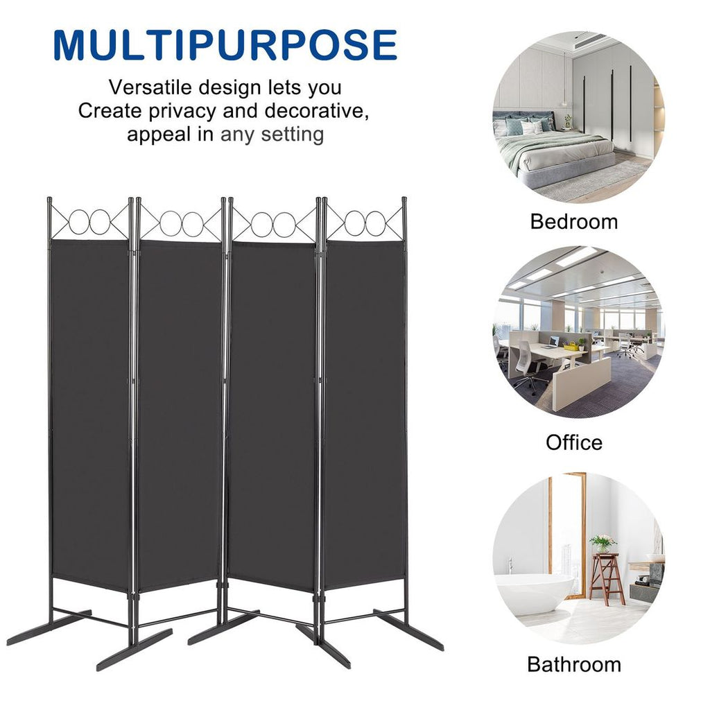Steel Frame Folding Screen - Black, 4 Panels