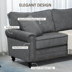 2 Seater Sofas Fabric Sofa with Nailhead Trim Cushions and Throw Pillows Grey