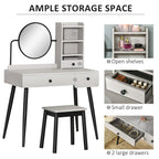 Grey Dressing Table Set: 3 Drawers, Storage Shelves & Stool - Stylish
