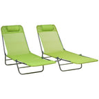 2 Piece Folding Sun Loungers with Adjustable Backrest, Pillow, Green