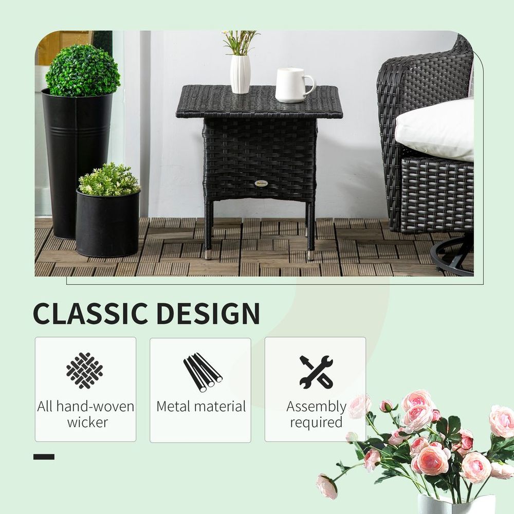 PE Rattan Outdoor Coffee Table, Patio & Garden Black Side Table