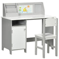 Two-Piece Childrens Table and Chair Set w/ Whiteboard Storage - Grey