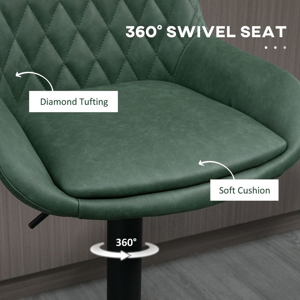 Stylish Bar Stools Set x2, Adjustable 360° Swivel Chairs for Kitchen - Green