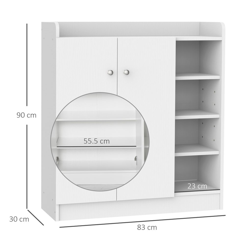 Shoe Storage Cabinet - Adjustable Shelves, Sleek White Design
