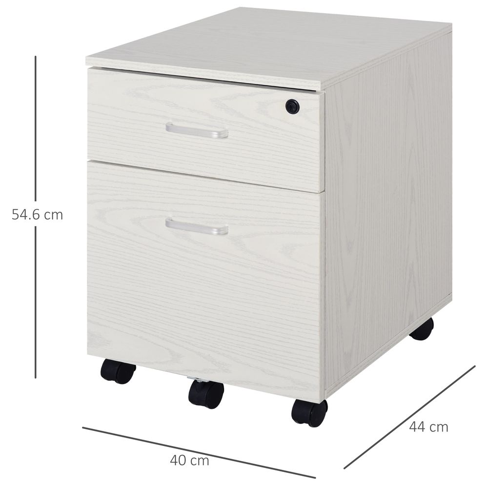2-Drawer Locking Office Filing Cabinet 5 Wheels Rolling Storage White