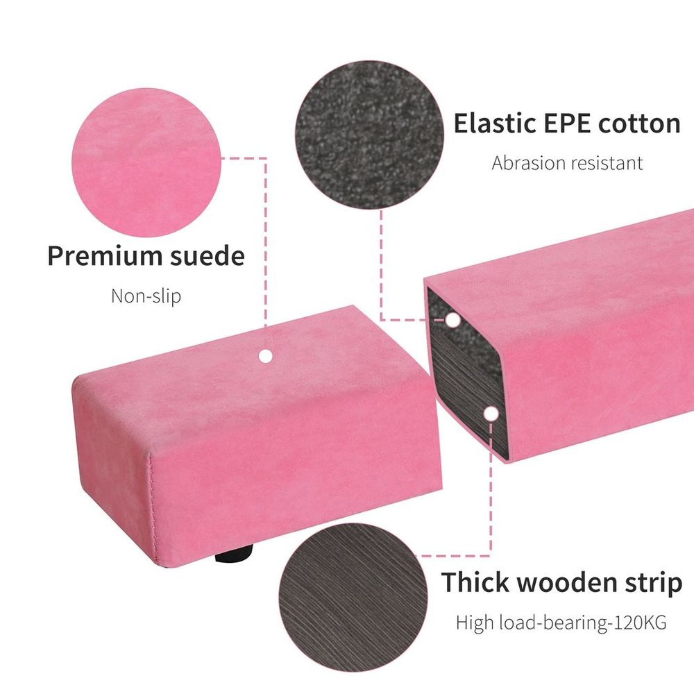 Balance Beam Trainer: Foldable, Pink Suede Gymnastics Equipment for Home., versatile, and safe