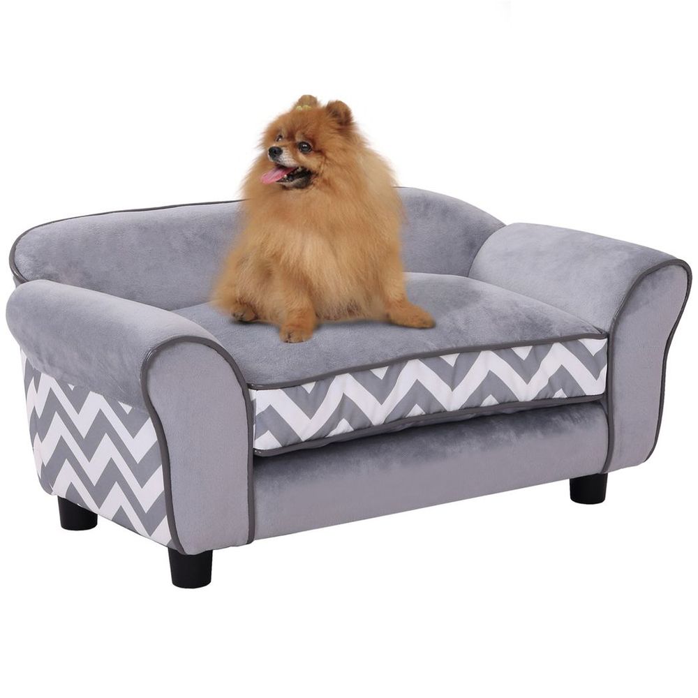 Plush Grey Dog Sofa Bed - Removable Cushion - XS Size