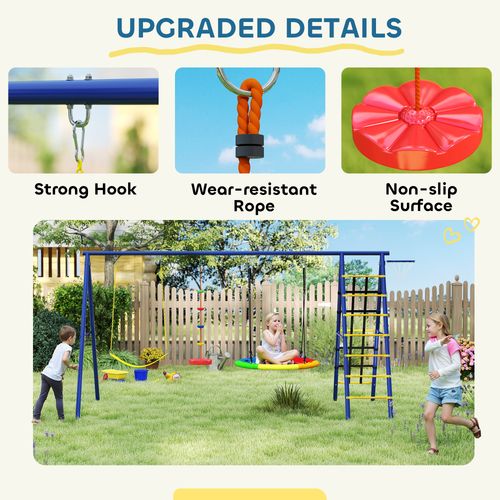 6 in 1 Kids Swing Set with 3 Swings, Climbing Net and Ladder