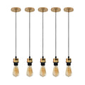 5 Pack Industrial French Gold Pendant Light, Lampshade Addable E27 Lamp Holder Light, E27 UK Holder Set With PVC Cable