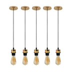 5 Pack Industrial French Gold Pendant Light, Lampshade Addable E27 Lamp Holder Light, E27 UK Holder Set With PVC Cable