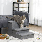 3 Step Dog Steps with Storage Boxes, Cat Stairs for Bed Sofa, Light Grey in Grey