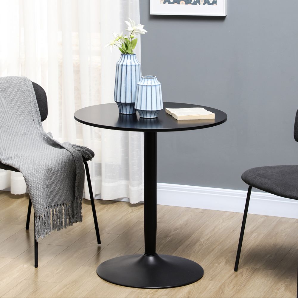 Round Dining Table: Steel Base, Non-slip Pad for Living Room - for Relaxing & Dining