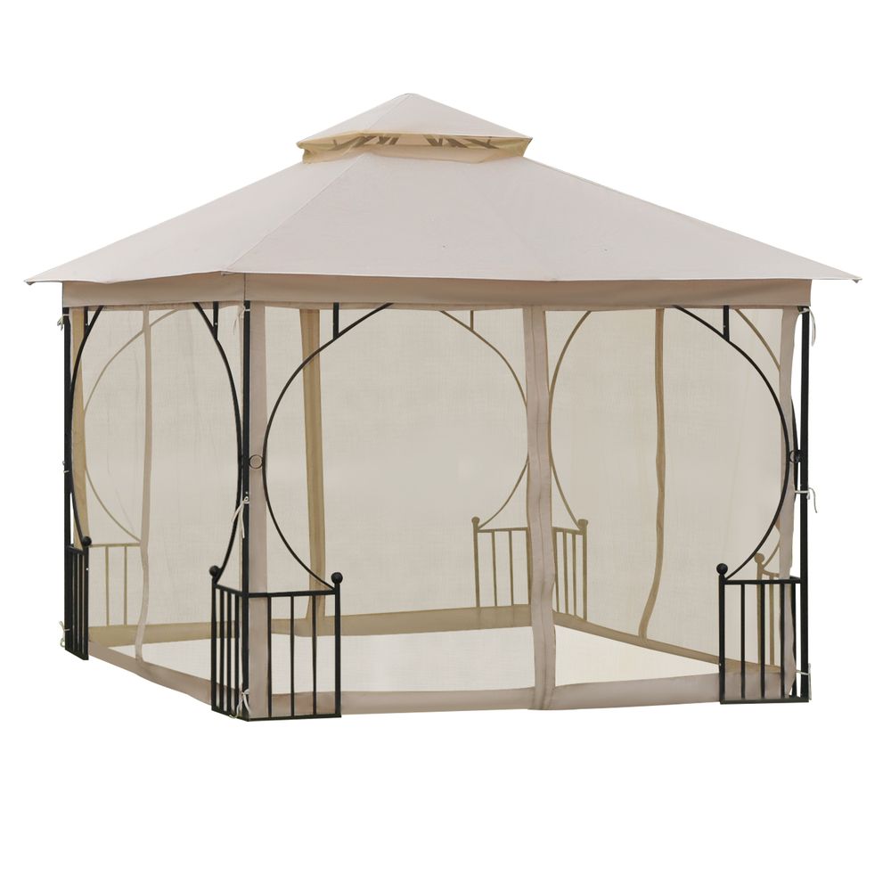 Metal Gazebo Beige - Waterproof & UV Resistant - 3m x 3m - With Sides
