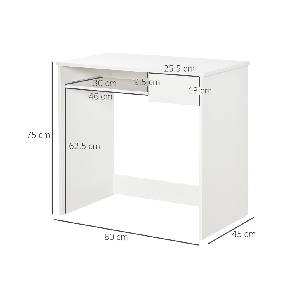Space-Saving White Computer Table w/ Keyboard Tray - Versatile - for Study, Office or Bedroom