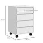 Mobile Vertical Filing Cabinet with 4 Drawers for Home Office, White