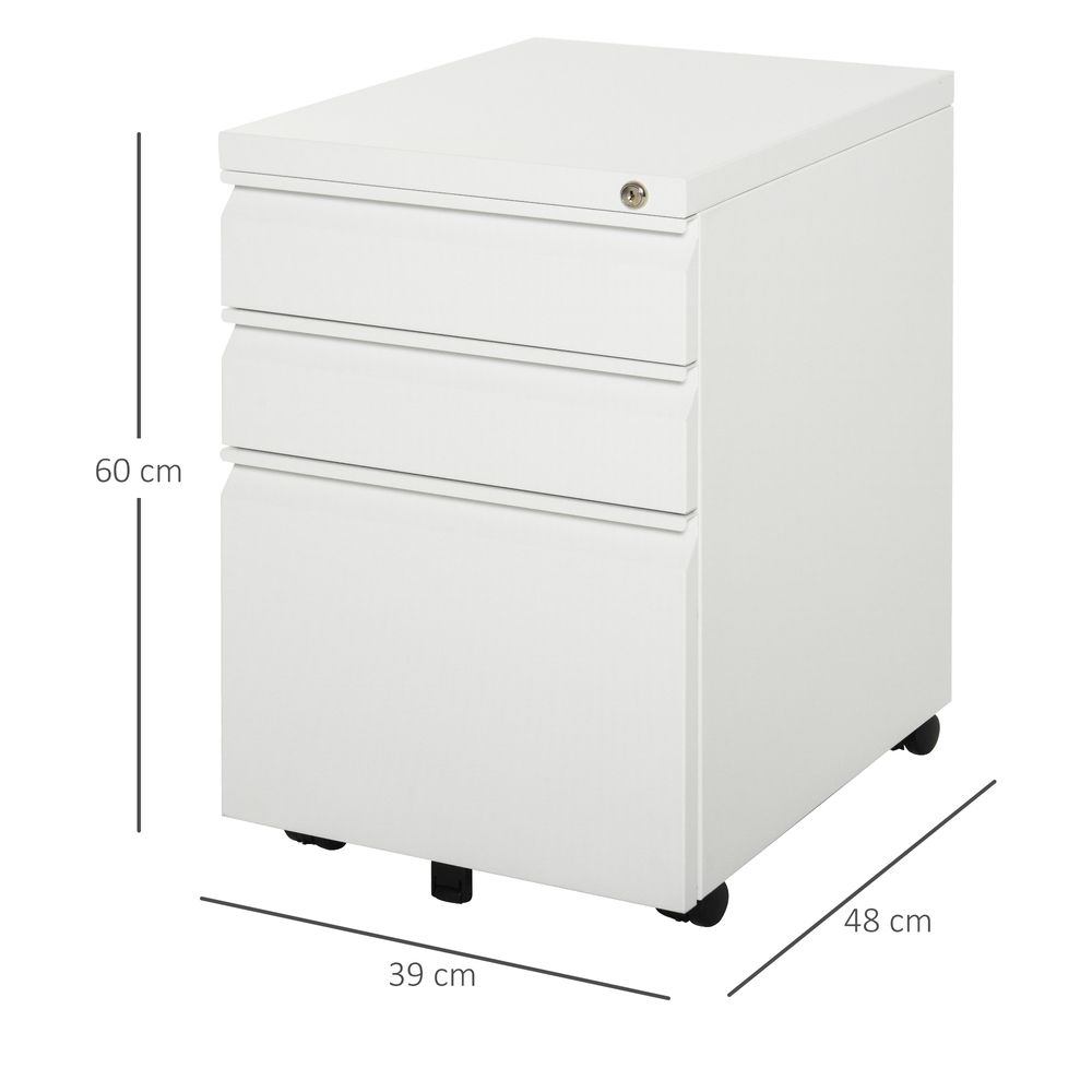 Mobile Vertical File Cabinet Lockable Metal Filling Cabinet with 3 Drawers Anti-tilt Design for Letter A4 Legal Size Fully Assembled Except Casters White