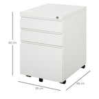 Mobile Vertical File Cabinet Lockable Metal Filling Cabinet with 3 Drawers Anti-tilt Design for Letter A4 Legal Size Fully Assembled Except Casters White