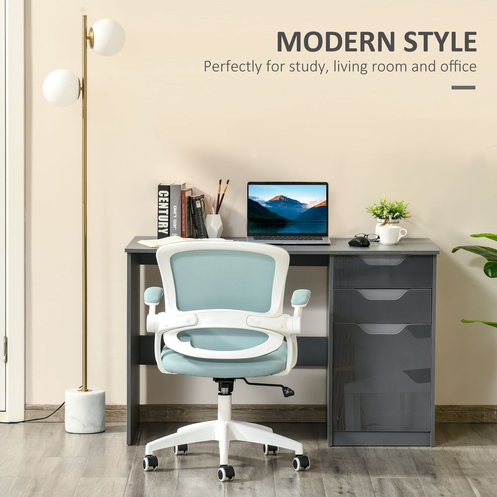 Grey Computer Desk: Workstation with Drawers - Efficient