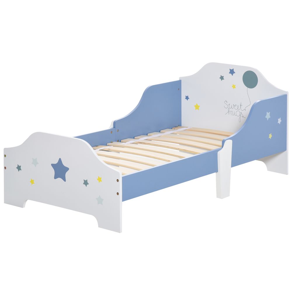 Toddler Bed Frame, Kids Bedroom Furniture for Boys Girls with Safe Guardrails, Low Junior Blue