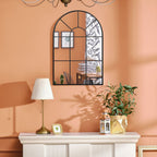 Modern Arched Window Wall Mirror for Living Room Bedroom, 91x60cm, Black