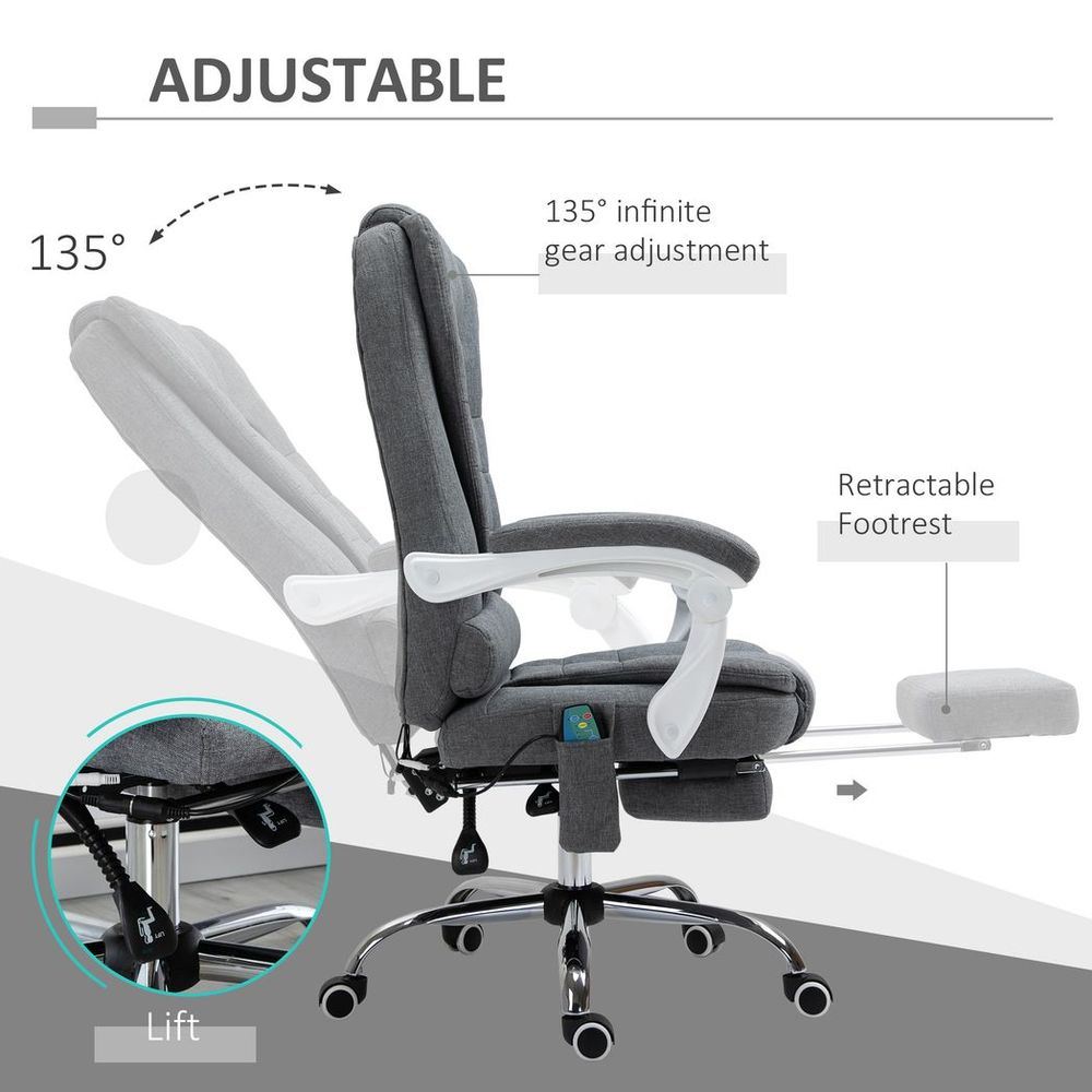 Vintage High Back Heated Massage Office Chair - 6 Vibration Points - Grey