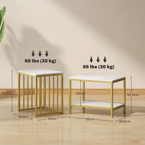 Modern Coffee Table Set of Two w/ Steel Frame Marble-Effect