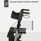 4 Wheel Rollator Walker, Adjustable Mobility Walker with Bag, Silver