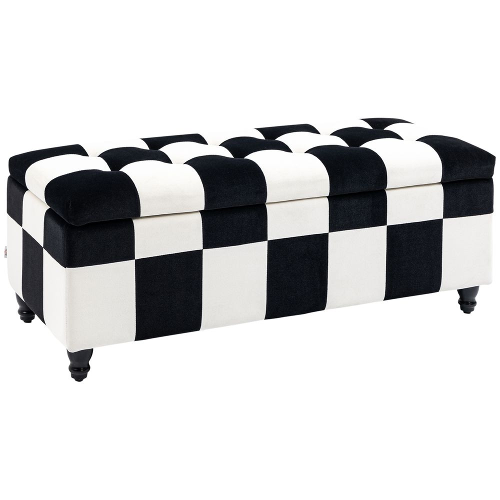 114cm Velvet Storage Ottoman: Button-tufted Footstool Box, Spacious and Stylish