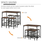 MDF Industrial 5-Pc Dining Set: Table & 4 Stools - Black/Brown, Quality & Space-Saving