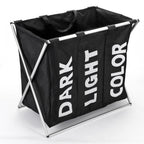 X-Shape 3 Section Laundry Sorter - Dark, Light & Color - Waterproof & Sturdy - L63xW40xH58cm Black