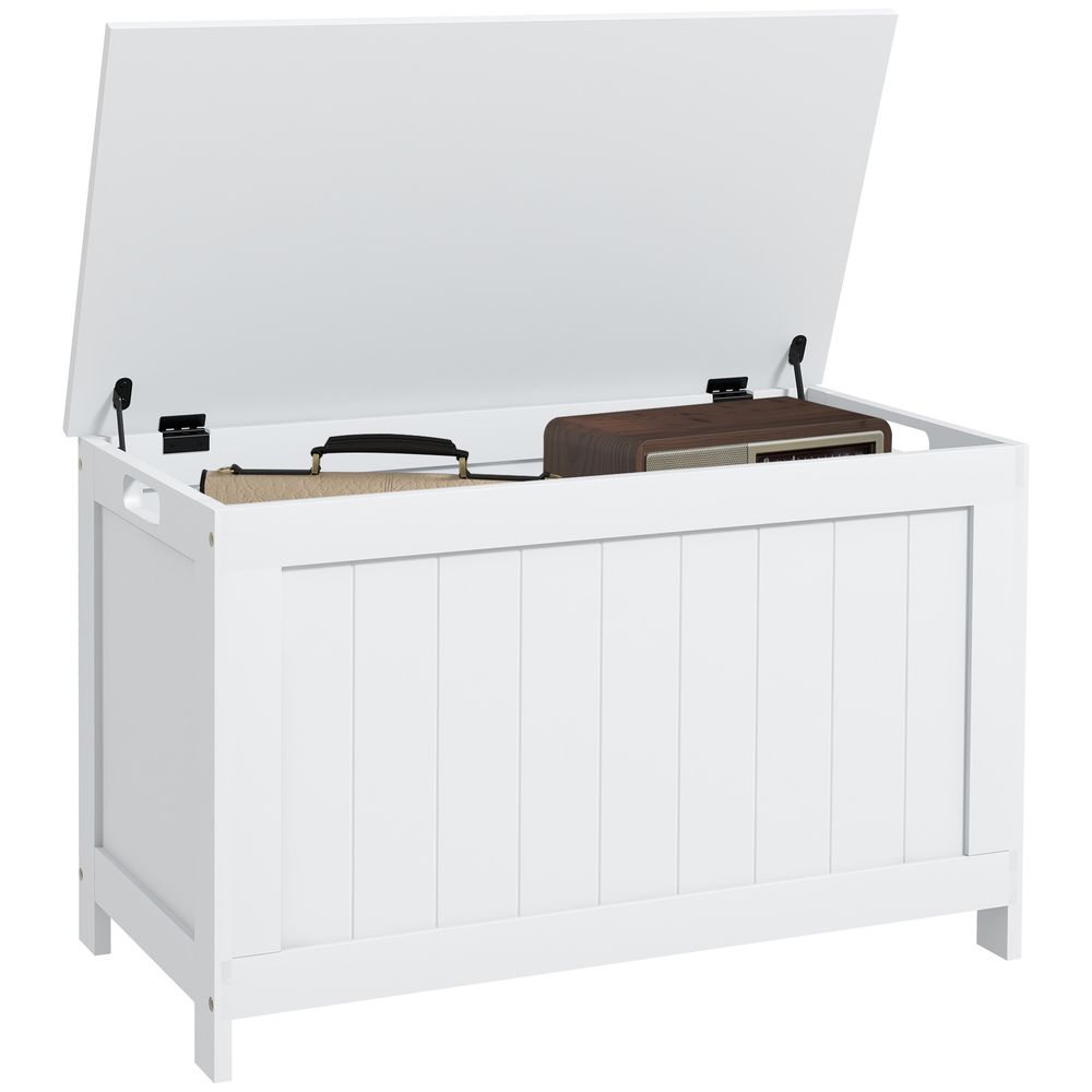 Storage Chest with 2 Safety Hinges, Storage Bench for Living Room - White