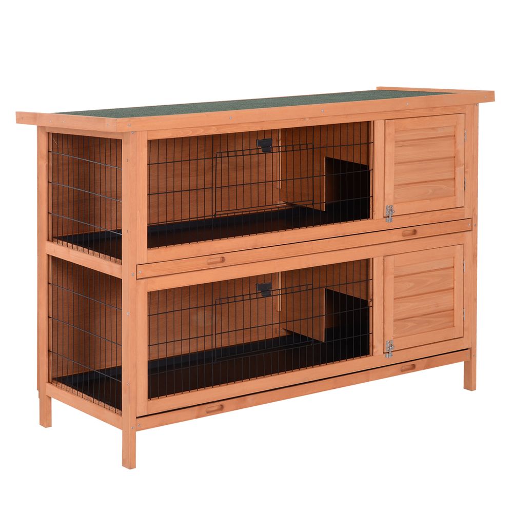 Rabbit Hutch Outdoor Guinea Hutch Bunny Cage with No-Leak Trays, Divider, 136 x 50 x 93cm, Orange