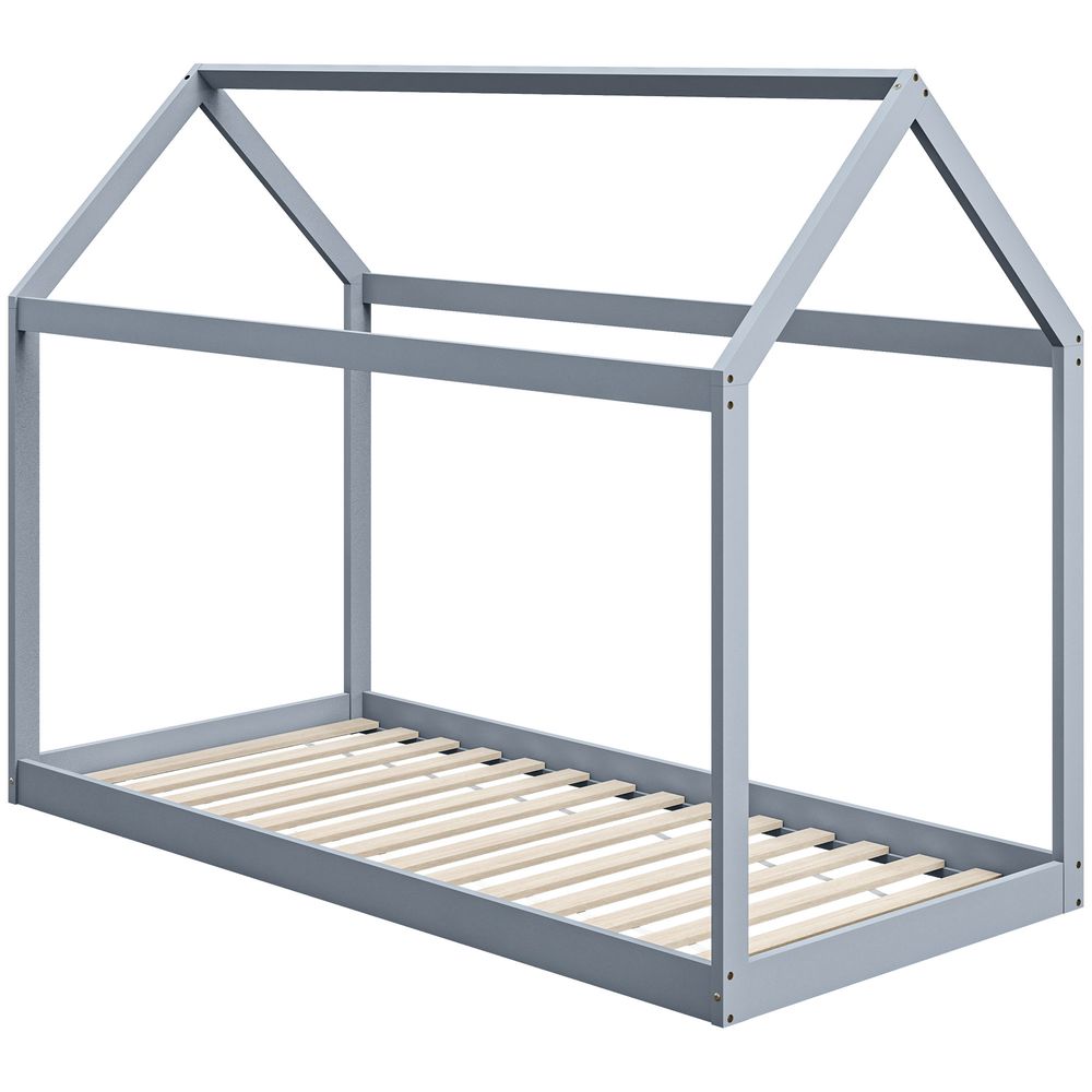 Wooden Single Bed Frame with Tree House Style Grey
